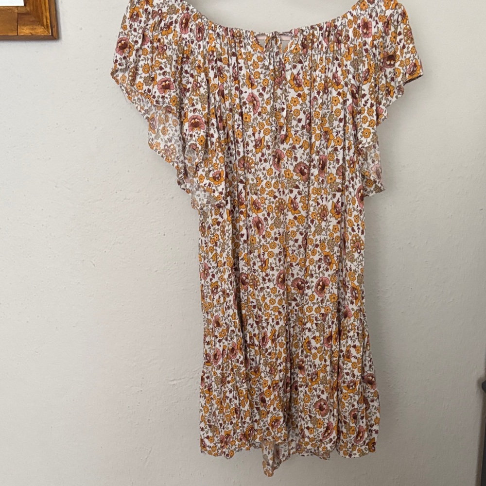 Cynthia Rowley Floral Off-Shoulder Ruffle Midi Dress - White, Mustard & Rose XS